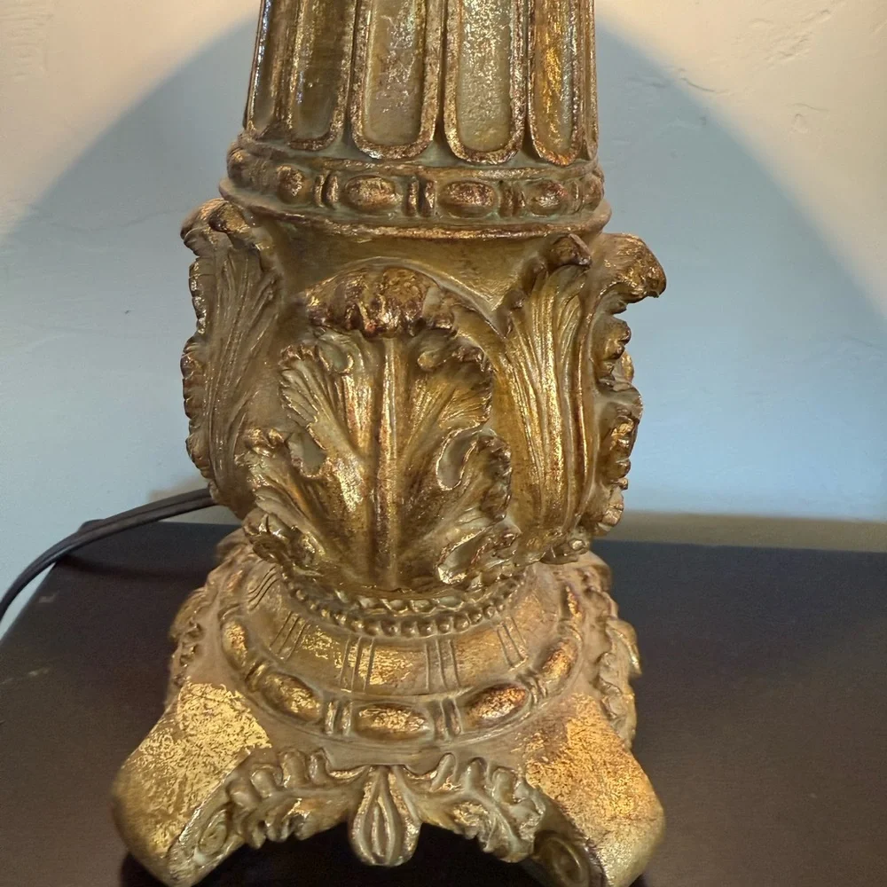 VTG Gold Resin Column Table Accent Lamp ~14”H China‎ Estate Hollywood Regency